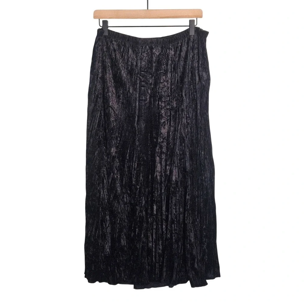 Laura Ashley Black Crushed Velvet‎ Pleated Midi Skirt Whimsigoth Witchy M Petite